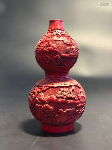 CHINESE CINNABAR LACQUER GOURD VASE