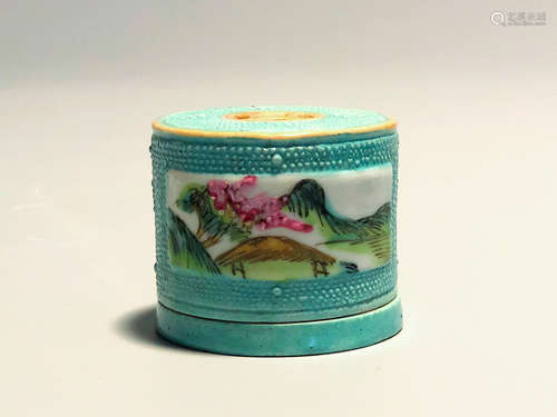 CHINESE FAMILLE ROSE PORCELAIN INK BOX