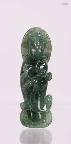 CHINESE JADEITE CARVED GUANYIN PENDANT