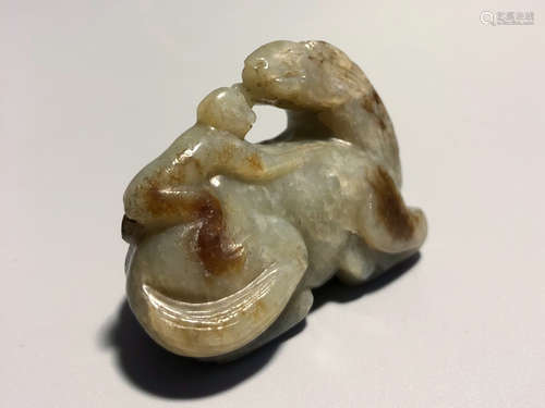 CHINESE JADE CARVED MONKEY AND HORSE