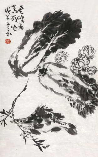 孙其峰（b.1920） 1978年作 鳜鱼白菜 水墨纸本 镜片