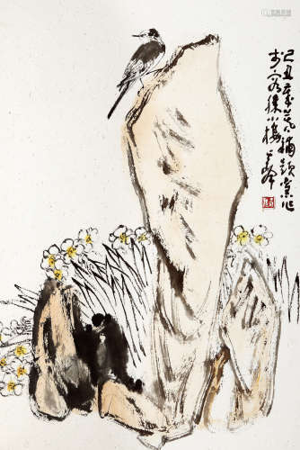 孙其峰（b.1920） 2009年作 兰石图 设色纸本 镜框