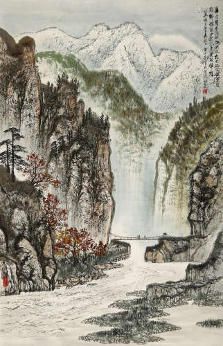 黄纯尧（1925-2007） 翠峦峡江 设色纸本 立轴
