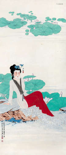 慕凌飞（1913-1997） 1946年作 夏日清凉图 设色纸本 立轴