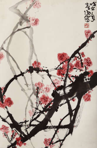 霍春阳（b.1946） 1978年作 红梅 设色纸本 立轴