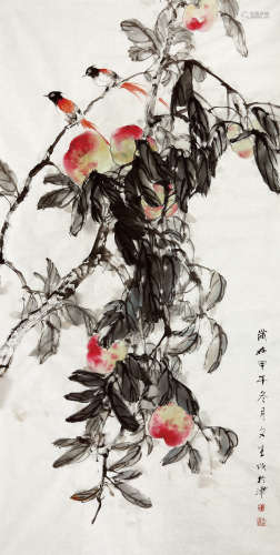 刘文生（b.1956） 2014年作 双寿图 设色纸本 镜片