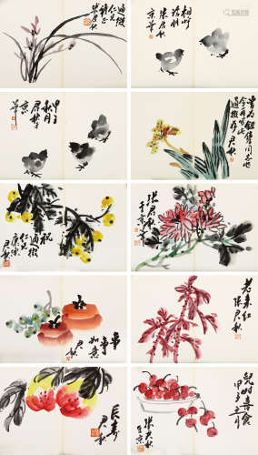 张君秋（1920-1997） 花卉蔬果册页 设色纸本 册页