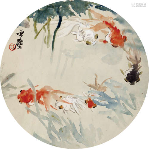 汪亚尘（1894-1983） 金鱼图 设色纸本 立轴