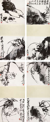 梁崎（1909-1996） 1977年作 花卉四屏 水墨纸本 立轴