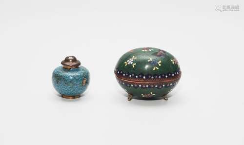 VINTAGE CLOISONNE SALT CELLAR AND SMALL BOX