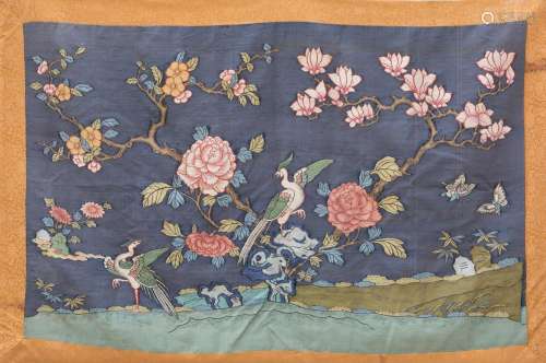 A CHINESE KESI PANEL WITH BIRDS AND FLOWERS