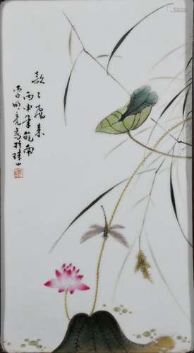 FOUR PORCELAIN PANELS WITH FLOWERS AND BIRDS