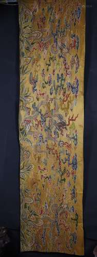 A LARGE EMBROIDERED PANEL OF THREE DRAGONS