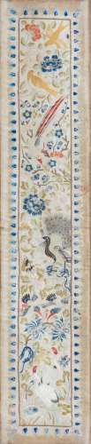 SMALL EMBROIDERED SILK PANEL WITH BIRDS