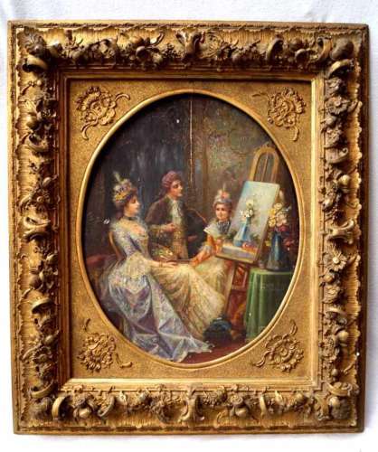 DORIS, L.DECODED:PRINCELY PAINTING LESSON, LATE 19TH CENTURY. OIL ON WOOD