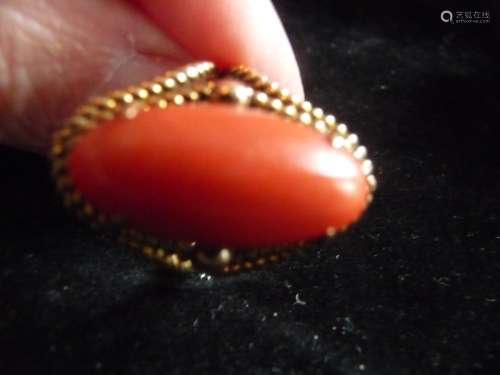 14K RING WITH CORAL CENTER STONE