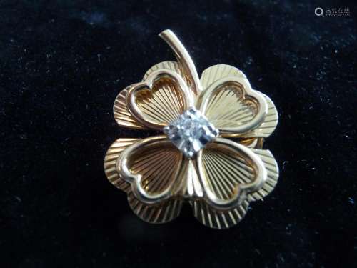 4 LEAF CLOVER SOLID 14K DIAMOND PIN/ PENDANT/ BROOCH