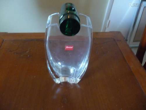 BACCARAT OCEANIE CRYSTAL VASE ,CLEAR BASE ,GREEN STOPPER, NEW IN BOX