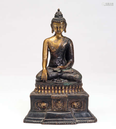 铜鎏金释迦弥勒佛座像
