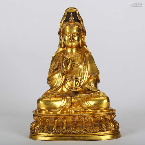 CHINESE GILT BRONZE FIGURE OF GUANYIN