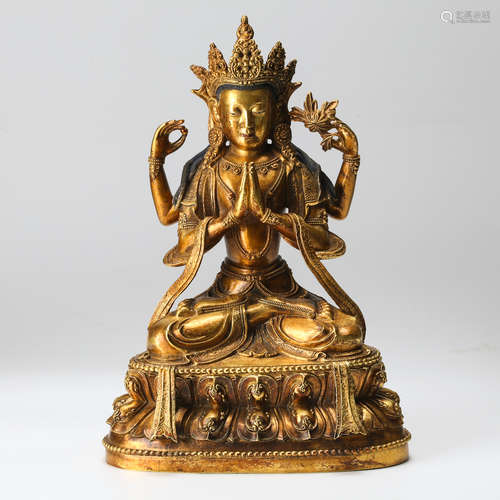 CHINESE GILT BRONZE FIGURE OF GUANYIN