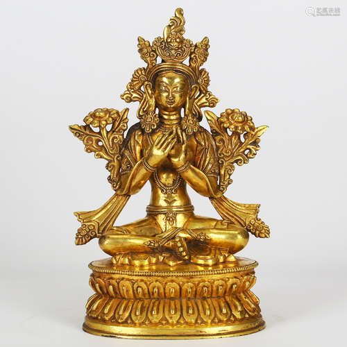 CHINESE GILT BRONZE TIBETAN BUDDHIST FIGURE