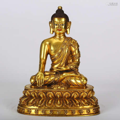 CHINESE GILT BRONZE FIGURE OF SHAKYAMUNI