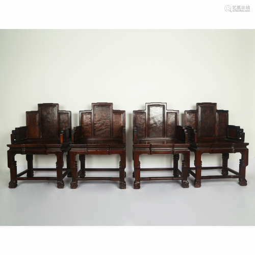 CHINESE ROSEWOOD ARM CHAIR, SET OF 4