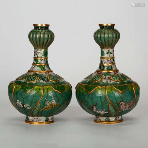 CHINESE PAIR OF CLOISONNE GARLIC HEAD VASES