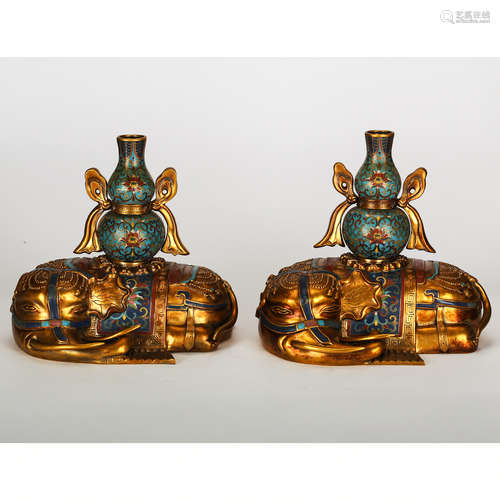 CHINESE CLOISONNE ELEPHANTS, PAIR