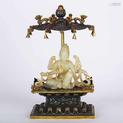 CHINESE WHITE JADE FIGURE OF GUANYIN