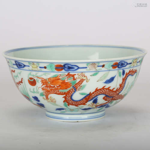 CHINESE WUCAI PORCELAIN DRAGON BOWL