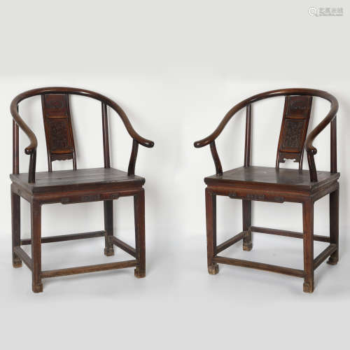 CHINESE PAIR OF ROSEWOOD HORSE SHOE ARM CHAIR
