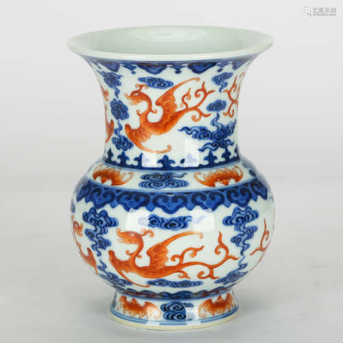 CHINESE BLUE AND WHITE IRON RED VASE