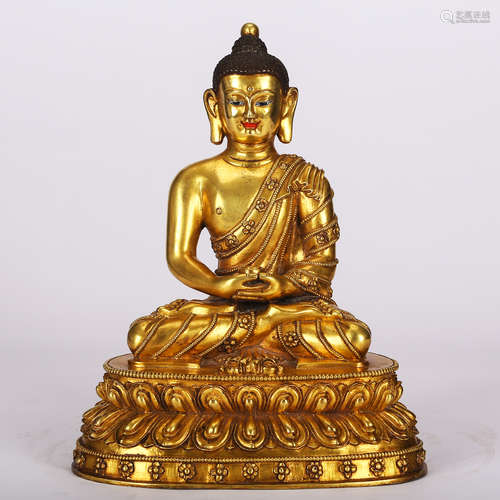 CHINESE GILT BRONZE FIGURE OF SHAKYAMUNI