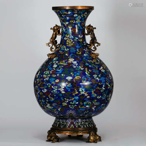 CHINESE LARGE CLOISONNE TWIN EAR VASE