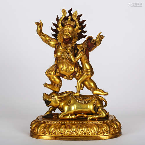 CHINESE GILT BRONZE FIGURE OF MAHAKALA