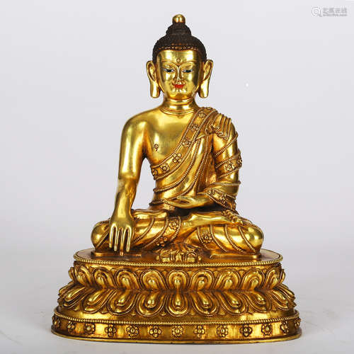 CHINESE GILT BRONZE FIGURE OF SHAKYAMUNI