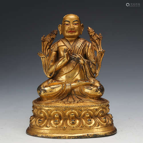 CHINESE GILT BRONZE FIGURE OF GURU