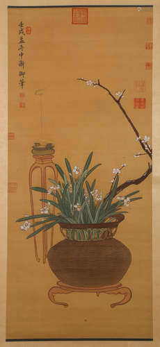 CHINESE INK AND COLOR SCROLL PAINTING