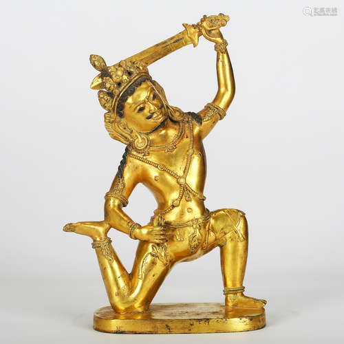 CHINESE GILT BRONZE TIBETAN BUDDHIST FIGURE