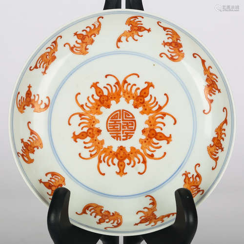 CHINESE PORCELAIN PLATE WITH RED BATS