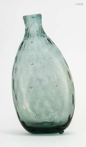 BLOWN-MOLDED GLASS PITKIN FLASK In light green with iridescence. Height 5.5