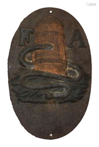 OVAL CAST IRON FIRE MARK Raised 