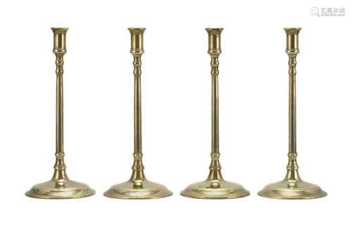 RARE SET OF FOUR BRASS PULPIT CANDLESTICKS In a simplistic form as they were designed for church use, where ostentation was frowned...