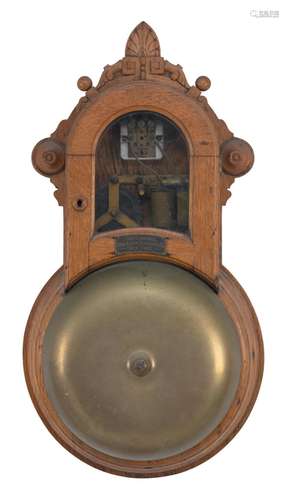 RARE GAMEWELL FIRE ALARM With oak case and brass bell. Retains original label marked 