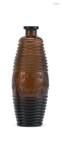 GREELEY'S BOURBON BITTERS BLOWN-MOLDED GLASS BOTTLE In copper. Height 9