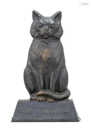 CAST IRON SEATED CAT DOORSTOP Marked 