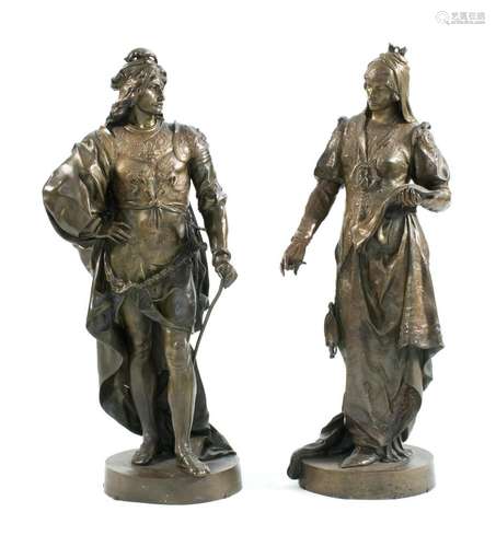 EMILE LOUIS PICAULT, France, 1833-1915, A noble couple., Bronzes, heights 32