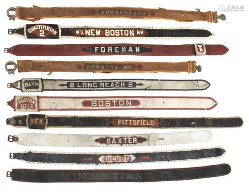 TEN LEATHER FIREMAN'S BELTS Marked 